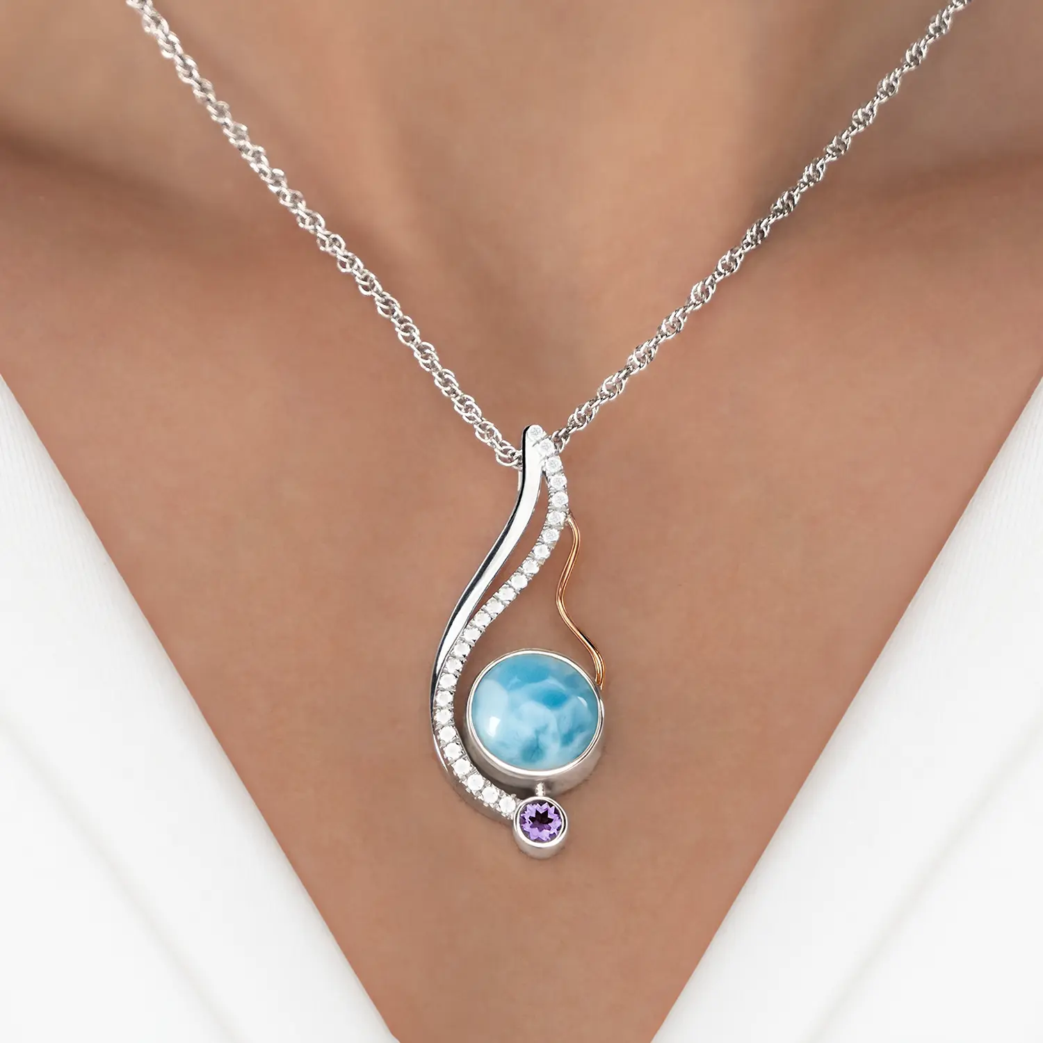 Lyla Larimar Necklace in silver by marahlago