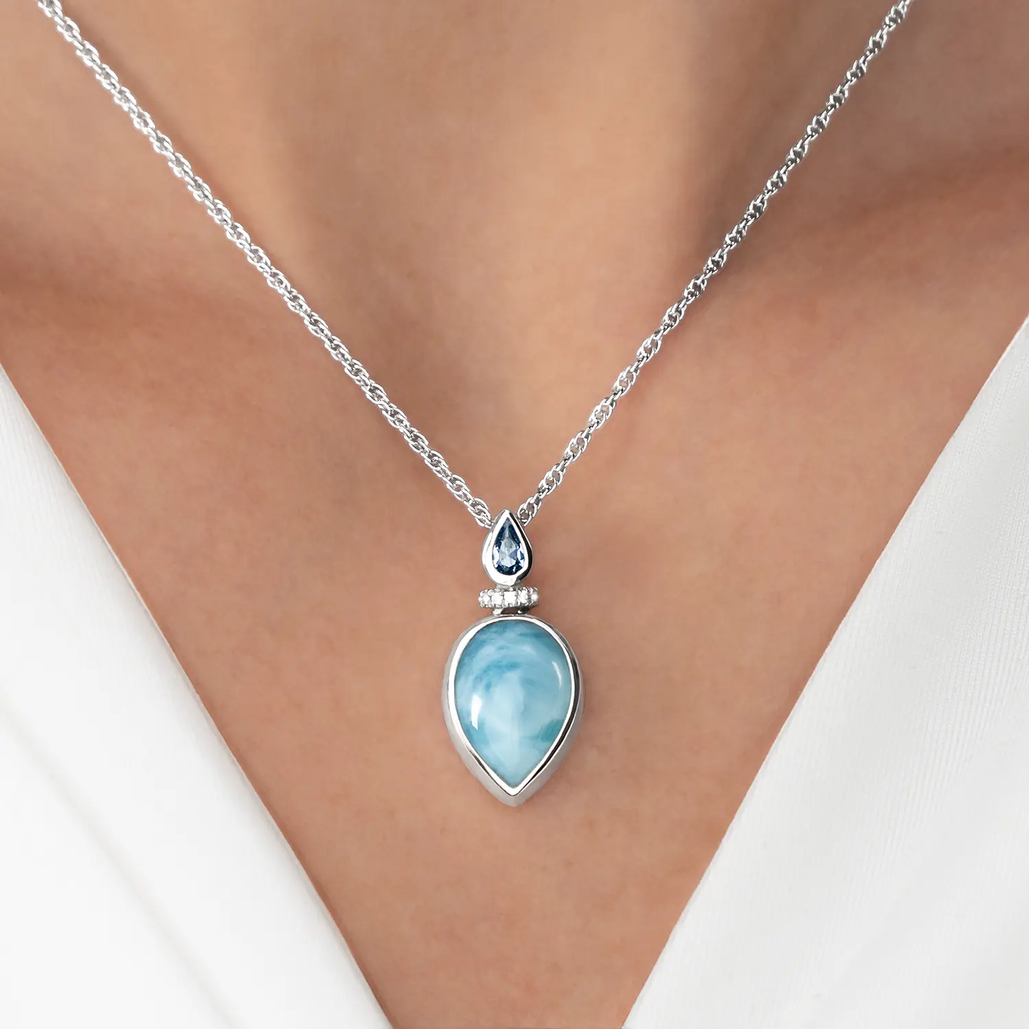 Esme Larimar Necklace Sterling Silver Marahlago