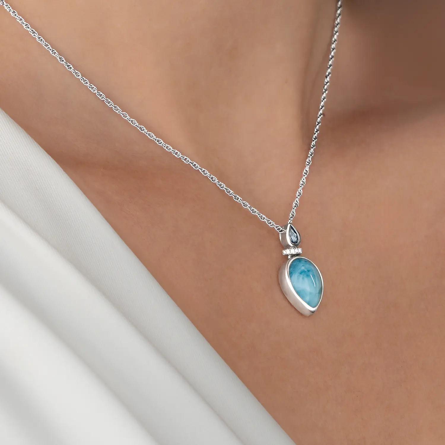 Esme Larimar Necklace Sterling Silver Marahlago