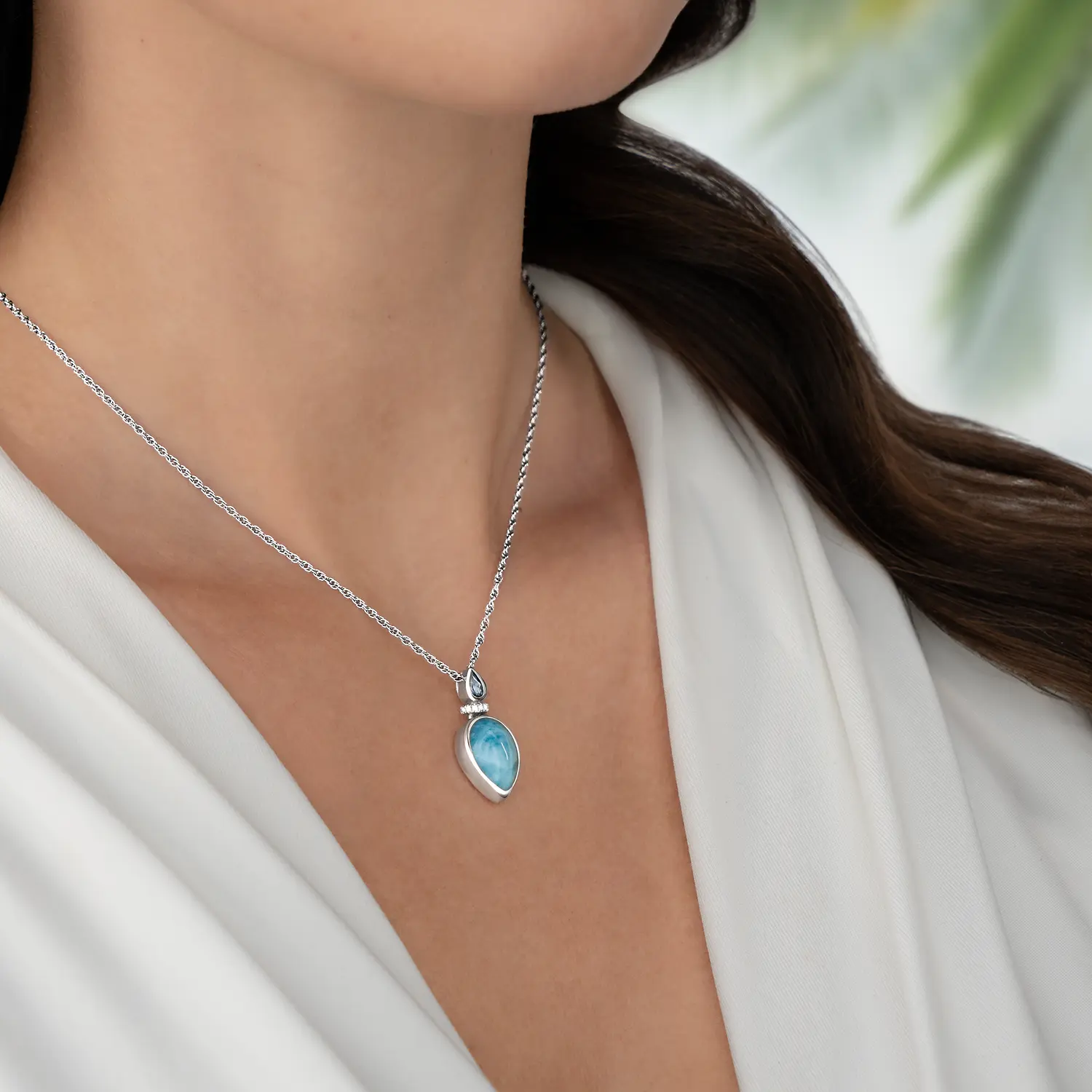 Esme Larimar Necklace Sterling Silver Marahlago