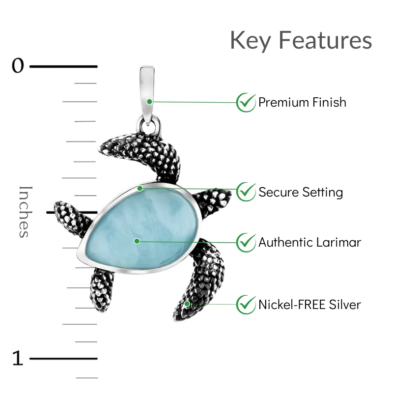 Turtle Pendant sterling silver Marahlago Larimar Jewelry | Honu 